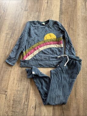 Kids Navy Blue Rainbow Sun Pullover & Jogger Matching Set